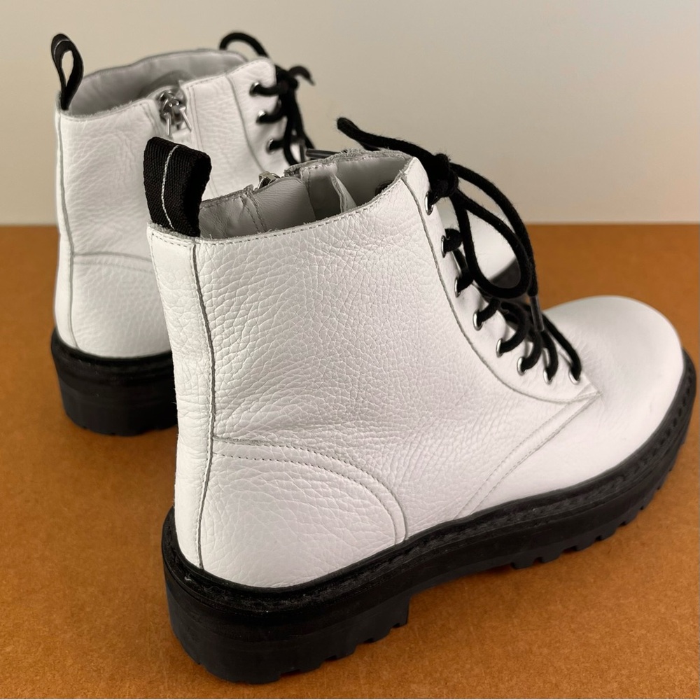 BLACK SUEDE STUDIO WHITE LEATHER COMBAT BOOTS - Picture 5 of 13